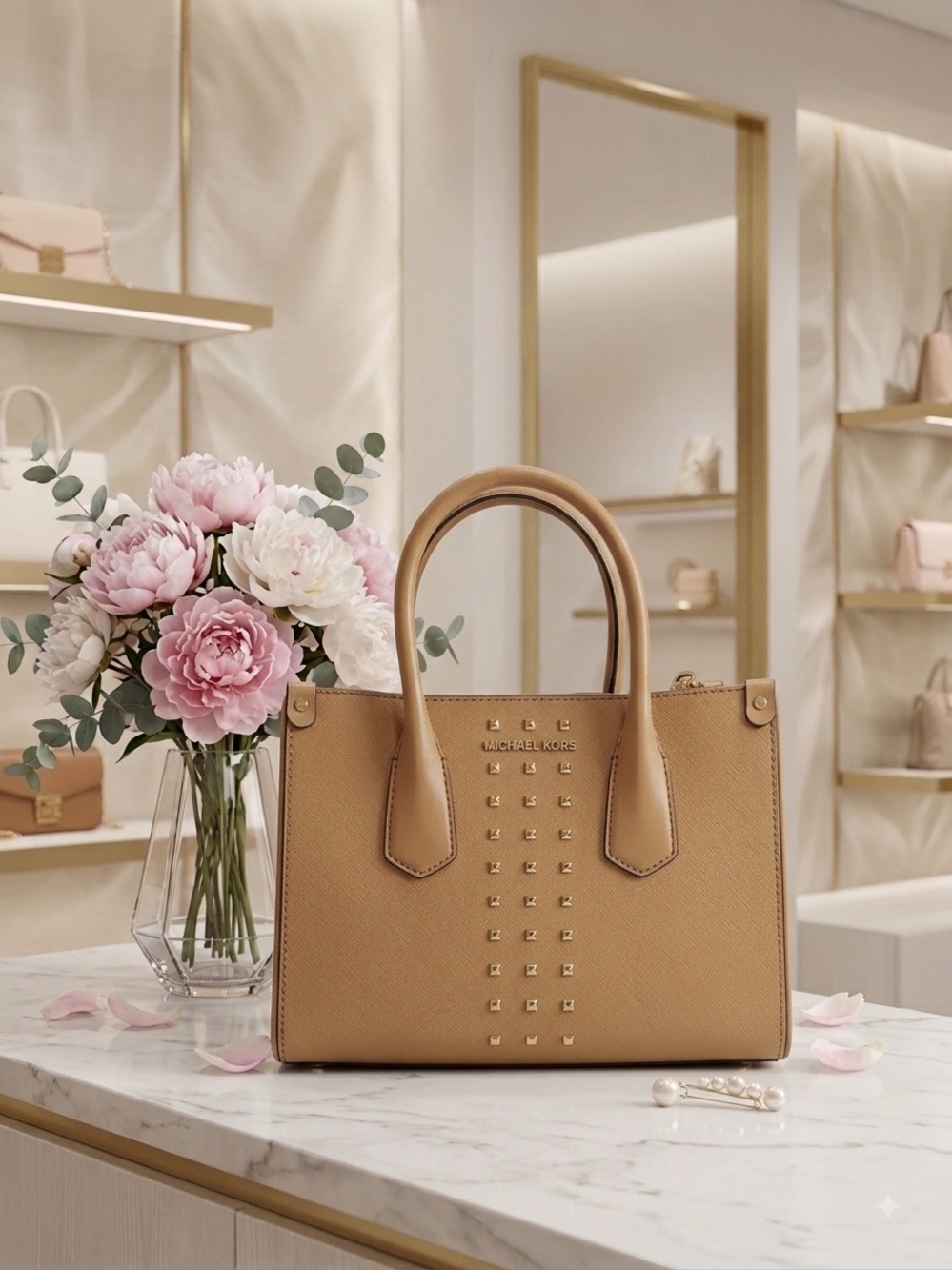 Michael Kors Maple Small Studded Saffiano Leather Satchel
